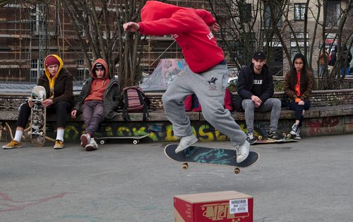 Skateboarder mid-jump