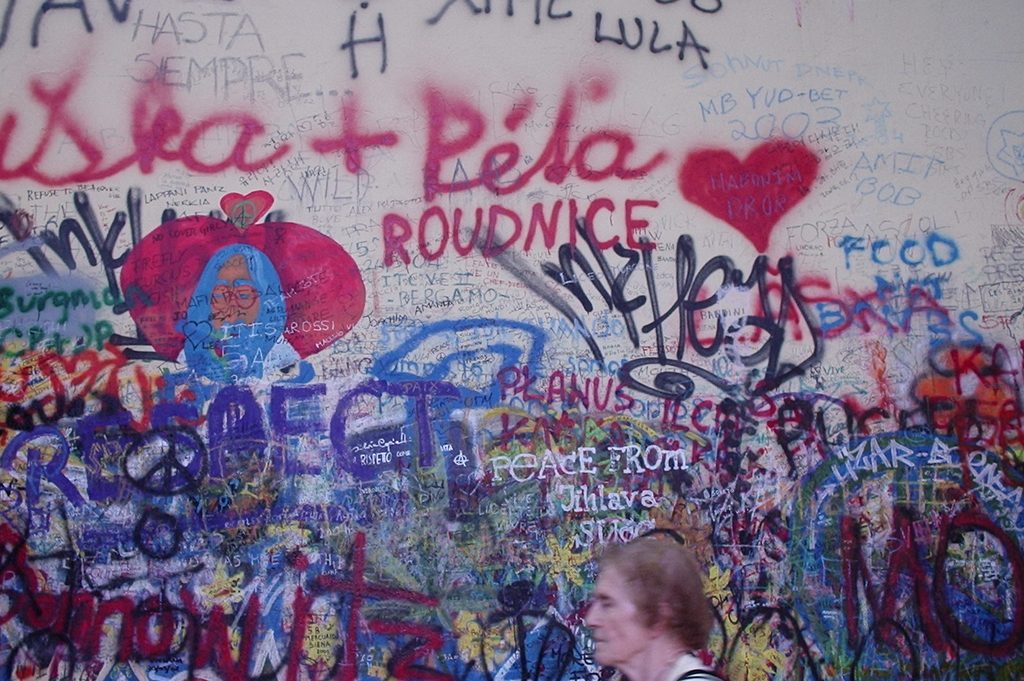 Wall covered in graffiti